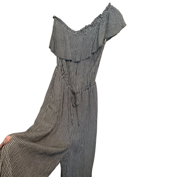 AE Women's Jumpsuit BLK WH Gingham One-Shoulder Cropped Wide-Leg M Countrycore - Picture 4 of 16